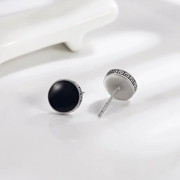 🆕 Greek 6mm Black Button Style 18K White Gold Earring Studs  🆕 Hypoallergenic! - Picture 5 of 9